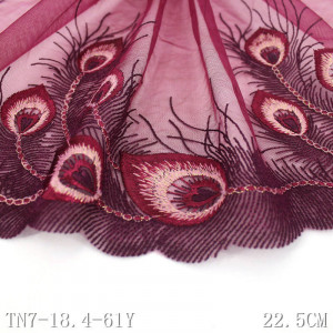 Embroidered Peacock Lace with Lurex Thread, 22.5 cm - Img 2