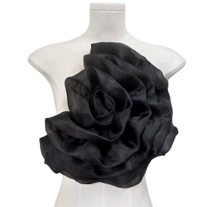 Floare Decorativa din Organza, Negru, 27 x 32 cm