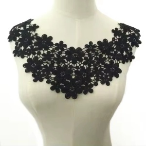 Guler Brodat Flori , Negru, 48 x 29 cm
