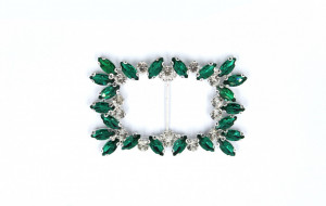 Rectangle Buckle with Green Glass Crystals