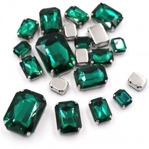 Rectangular Sewing Crystals Set, Imperial Green, Silver Base, (20 pieces/set)