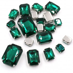 Set Cristale de Cusut Dreptunghiulare, Verde Imperial, Baza Argintiu, (20 bucati/set)