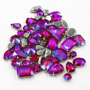 Set Cristale de Cusut, Fucsia AB, Baza Argintiu, (50 bucati/set)