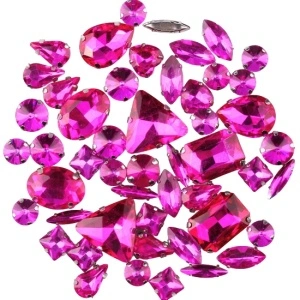 Set Cristale de Cusut, Fucsia, Baza Argintiu, (50 bucati/set)