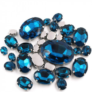 Set Cristale de Cusut Ovale, Albastru Peacock, Baza Argintiu, (20 bucati/set)