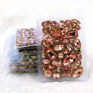 Sewing Crystals Set, Peach, Gold Base, (50 pieces/set) - Img 2