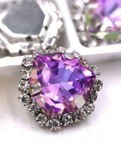 Sewing Glass Crystals, Purple Open, 20mm, Silver Base