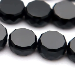 Sirag Margele Plate Sticla 6mm, Negru (aprox. 95 buc/sirag)