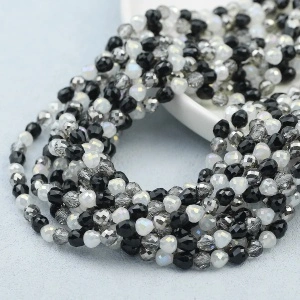 Sirag Margele Sticla, Mixt Negru-Alb-Gri, 6mm (aprox. 50 buc/sirag)