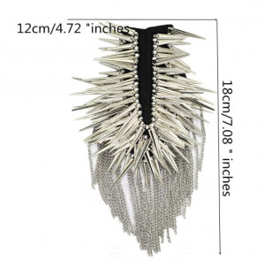 Spiked Epaulettes Set, Detachable Silver Chains - Img 4