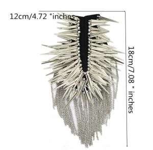 Spiked Epaulettes Set, Detachable Silver Chains - Img 4