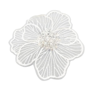 White flower embroidered with beads, 13 x 12 cm - Img 1