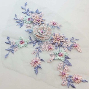 3D Flowers Embroidered Applique, Light Colors - Img 2
