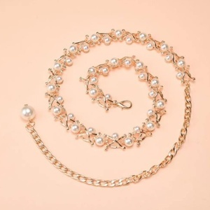 Adjustable Waist Belt with Pearls, Gold - Img 2
