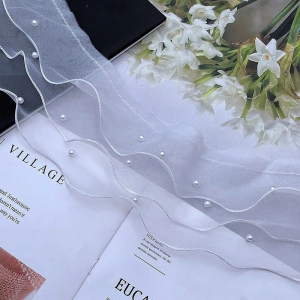 Banda Pasmanterie Volane din Organza, Alb, 10cm