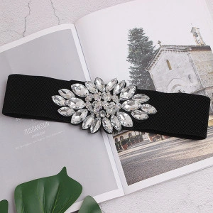 Elastic Elastic Band Belt with Crystals