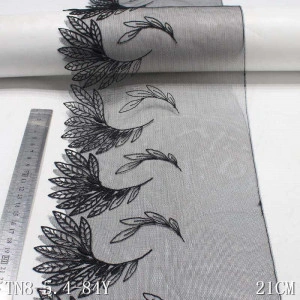 Embroidered Lace, Black Leaves, 21.cm