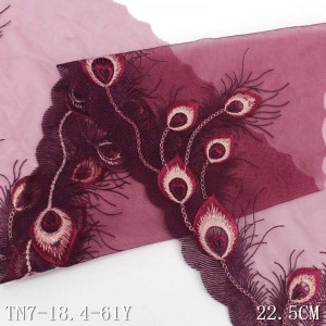 Embroidered Peacock Lace with Lurex Thread, 22.5 cm - Img 3