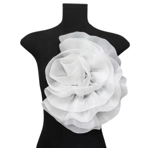 Floare Decorativa din Organza, Alb, 27 x 32 cm