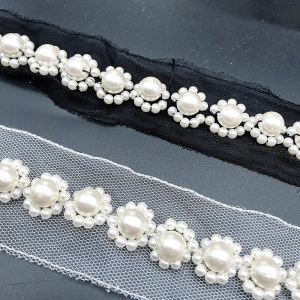 Flower Pearl Pasmanterie Band, 4cm - Img 2