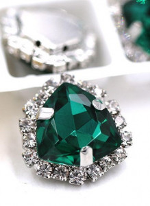 Glass Sewing Crystals, Imperial Green, 20mm, Silver Base ( 2 pieces/set)