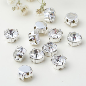Glass sewing stones with metal backing, 4mm, 100 pieces, Silver Base
