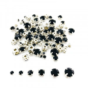 Glass sewing stones with metal backing, Black, Silver base, (100 pcs/set) - Img 2