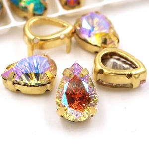 Glass Stitching Crystals, Heaven K9, 14MM, Gold Base (2pcs/set)