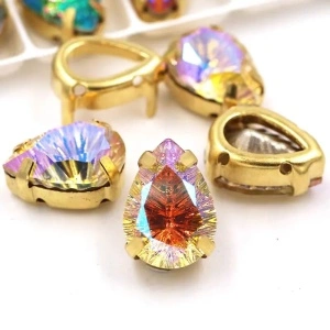 Glass Stitching Crystals, Heaven K9, 14MM, Gold Base (2pcs/set)