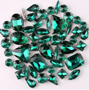 Set Cristale Sticla, Verde Imperial, Baza Argintiu, (50 bucati/set)