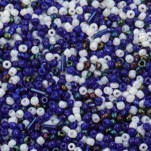 Set Mixt Margele Sticla, Albastru-Alb (40g/punga)