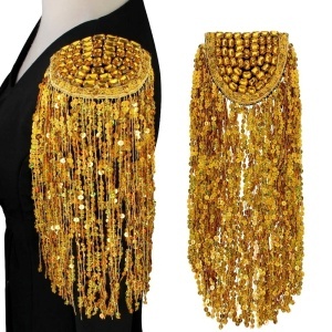 Set of Epaulettes with Crystals and Sequins, Gold, 41 x 15 cm, (2 Pieces/Set) - Img 1