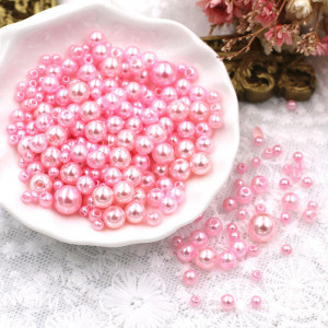 Set of Pearls with Hole, Light Pink, Various Sizes