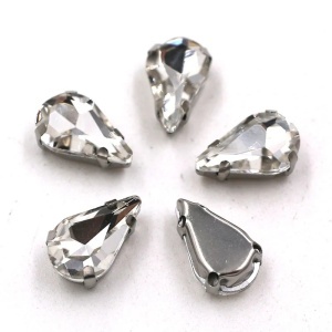 Sewing Crystals Glass Teardrop, 10/13MM, Silver Base (1 piece) - Img 3