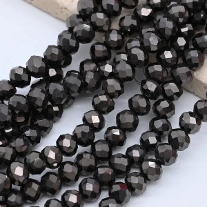 Sirag Margele Sticla Fatetate, Negru, 8mm (aprox. 60 buc/sirag)