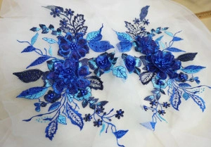 3D Flowers Embroidered Applique, Dark Blue - Img 2