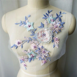 3D Flowers Embroidered Applique, Light Colors