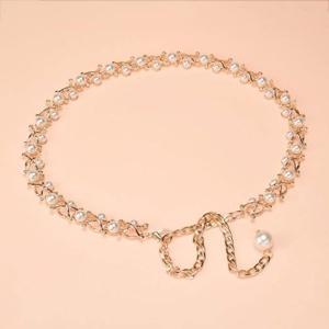 Adjustable Waist Belt with Pearls, Gold - Img 3