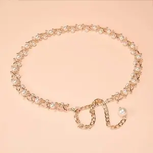 Adjustable Waist Belt with Pearls, Gold - Img 3