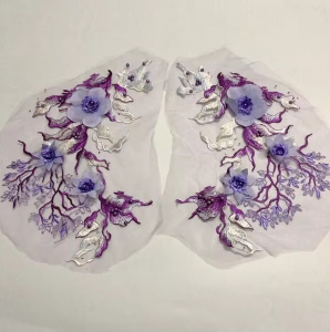 Aplicatie Brodata Flori 3D, Mov, 38 x 23 cm - Img 2