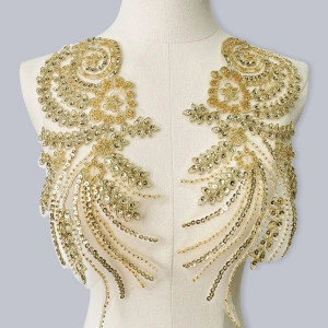 Aplicatii Brodate cu Paiete si Margele, Auriu ( 2 bucati/set)
