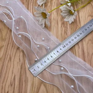 Banda Pasmanterie Volane din Organza, Alb, 10cm - Img 2