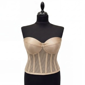 Corset Bej Cu Cupe, Material Satin