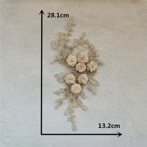 Embroidered 3D Flower Appliqués, Beige ( 2 pieces/set) - Img 2