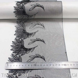 Embroidered Lace, Black Leaves, 21.cm - Img 3
