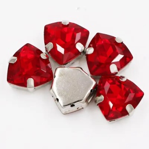 Glass Sewing Crystals, Red, 12MM, Silver Base (5 pieces/set)