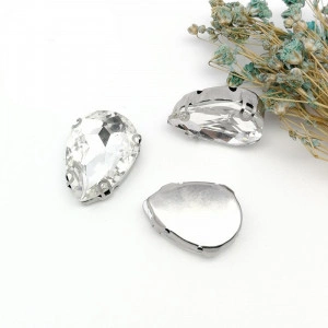 Glass Sewing Crystals, Tear, 18mm, Silver Base, (5 pieces/set) - Img 2