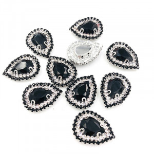 Glass Stitching Crystals, Deep Black, 14mm, Silver Base
