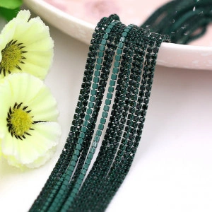 Lant decorativ cu strasuri, Emerald, 3mm
