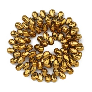 Margele Picatura Apa Sticla, Auriu, 9mm (aprox. 90 buc/sirag)